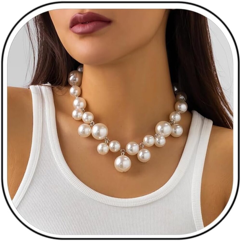Faux Pearl Necklace Women Chunky Big Pearl Choker Wedding Jewelry Gifts